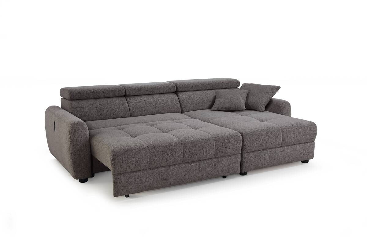 Ecksofa mit elektrischer XXL Sitztiefenverstellung grau Flachgewebe B/H/T: ca. 270x109x175 cm