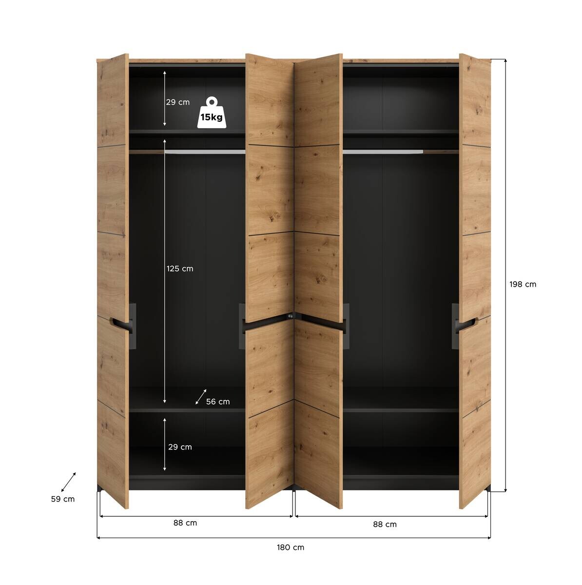 Kleiderschrank CANU basaltgrau Artisan Nachbildung B/H/T: ca. 180x198x59 cm