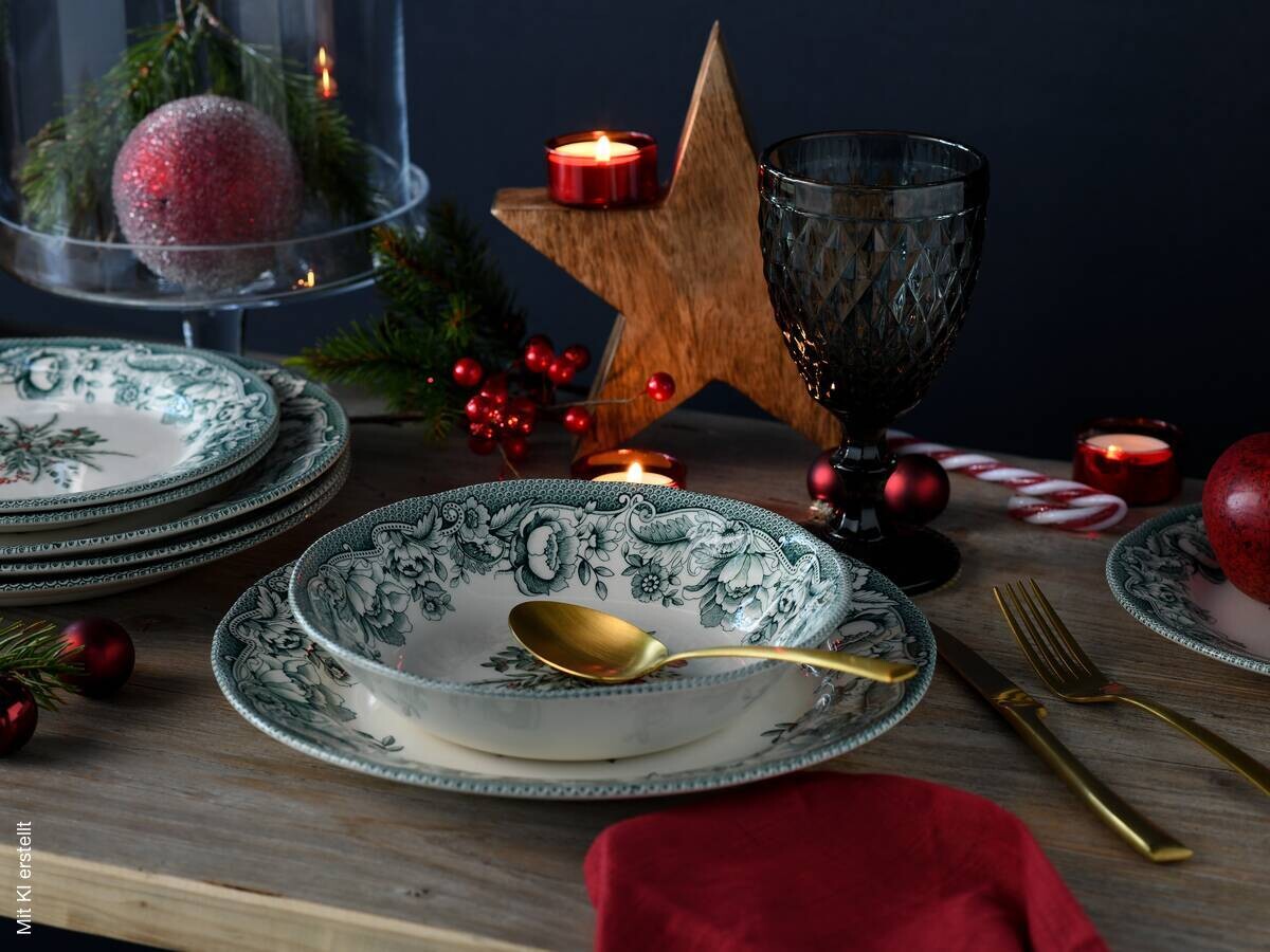 CreaTable Tafelservice Weihnachten bunt Steingut 12 tlg.