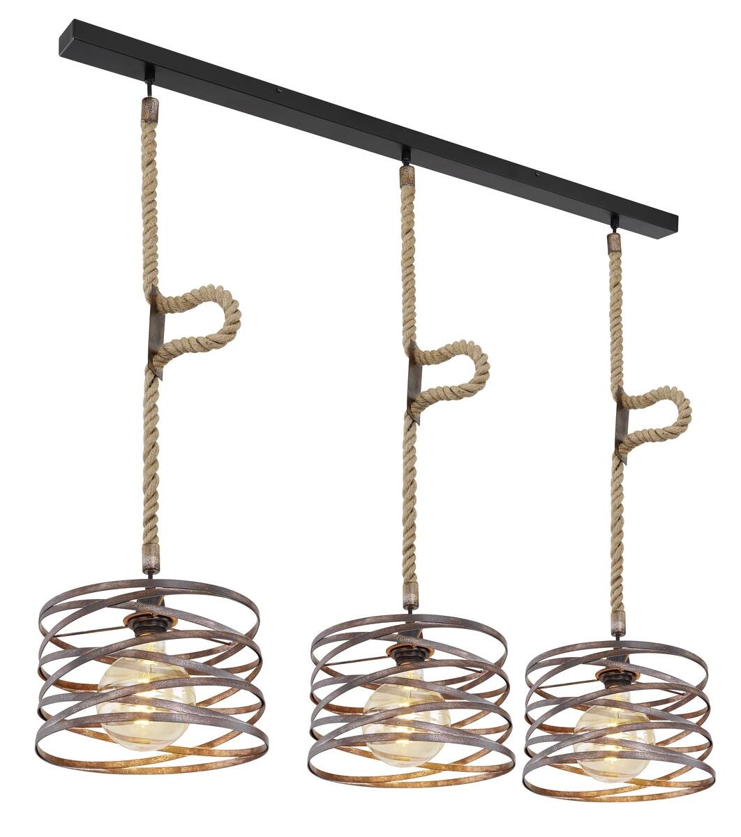 GLOBO Pendelleuchte MARCO 15641-3H schwarz rostfarbig Metall Hanfseil B/H/L: ca. 28x120x115 cm 3 Brennstellen