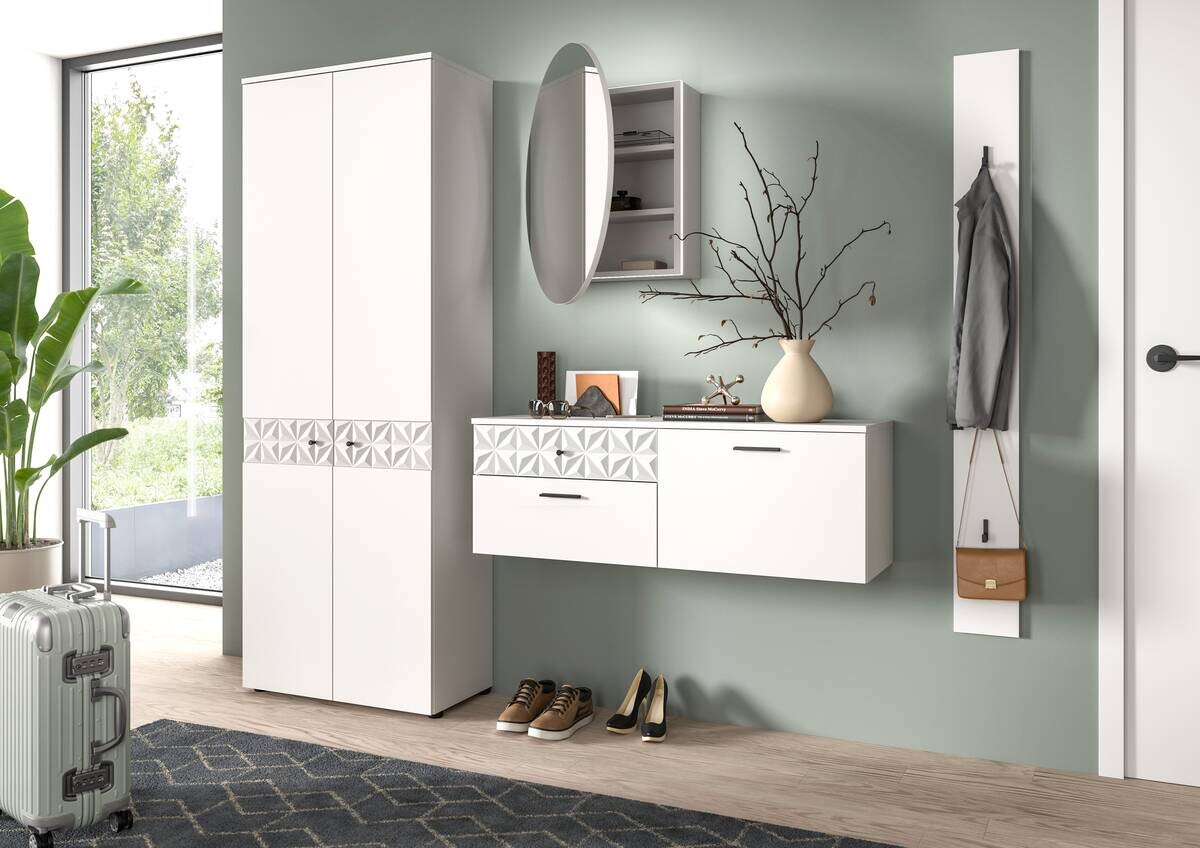 Garderobe Prisma weiß weiß Hochglanz B/H/T: ca. 195x192x34 cm