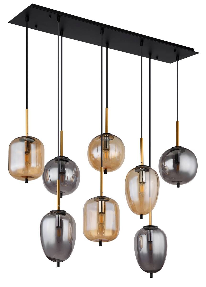 GLOBO Pendelleuchte mattschwarz Metall Glas B/H/T: ca. 34x120x102,5 cm 8 Brennstellen