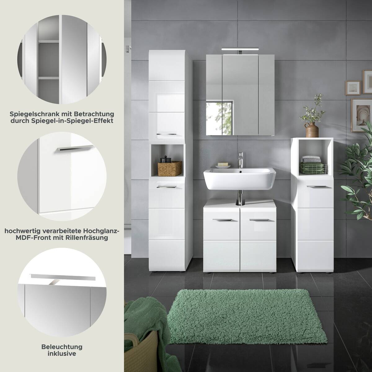 Badezimmer-Set Ice weiß weiß Hochglanz B/H/T: ca. 150x185x30 cm