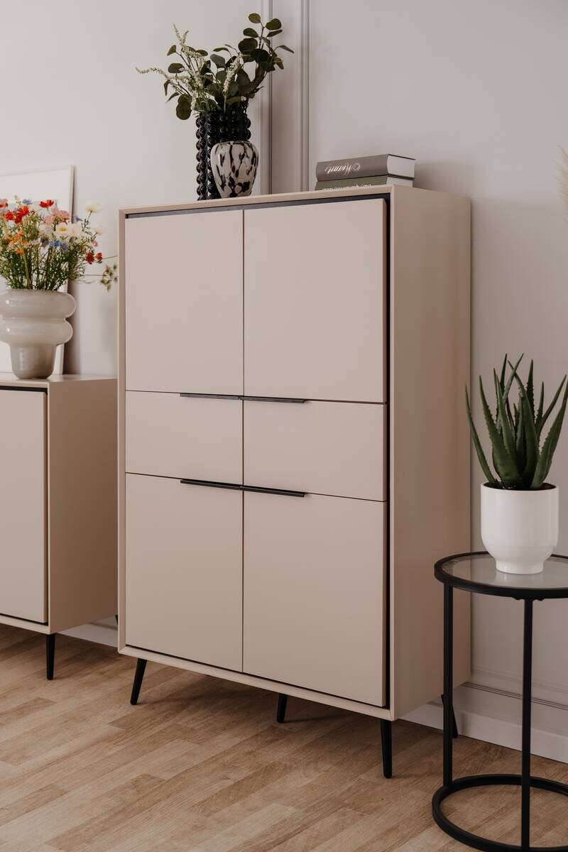 Highboard Arona sand schwarz B/H/T: ca. 90x140x38 cm