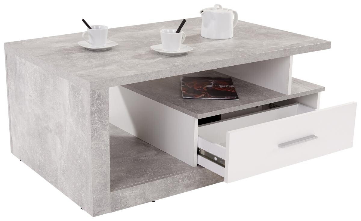 Couchtisch Iguan Beton Optik weiß Nachbildung B/H/T: ca. 110x45x67 cm