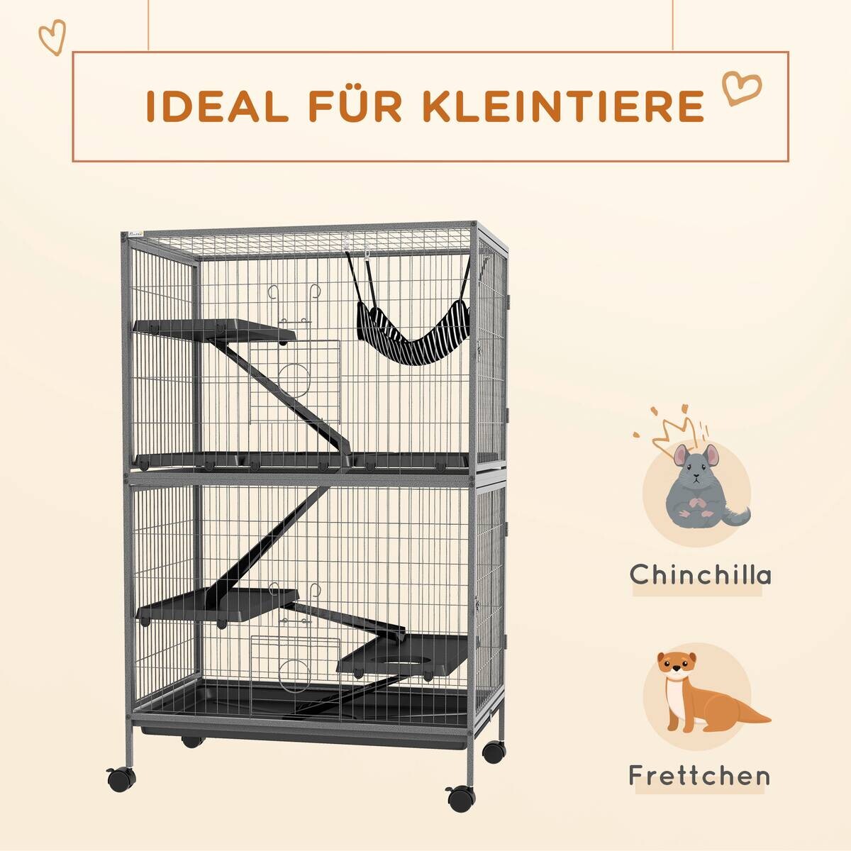 PawHut Kleintierkäfig grau Stahl B/H/L: ca. 52x128x80 cm