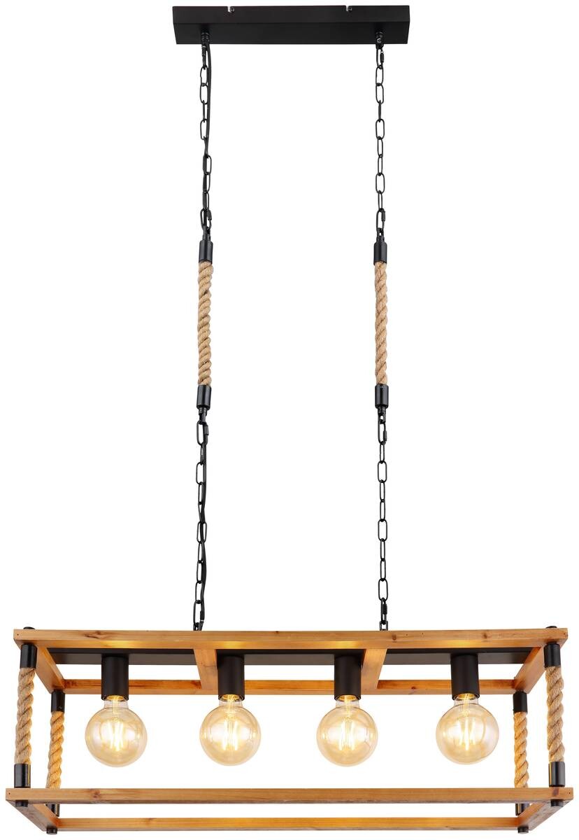 GLOBO Pendelleuchte 15691-4H schwarz braun Metall Holz B/H/L: ca. 25x120x80 cm E27 4 Brennstellen