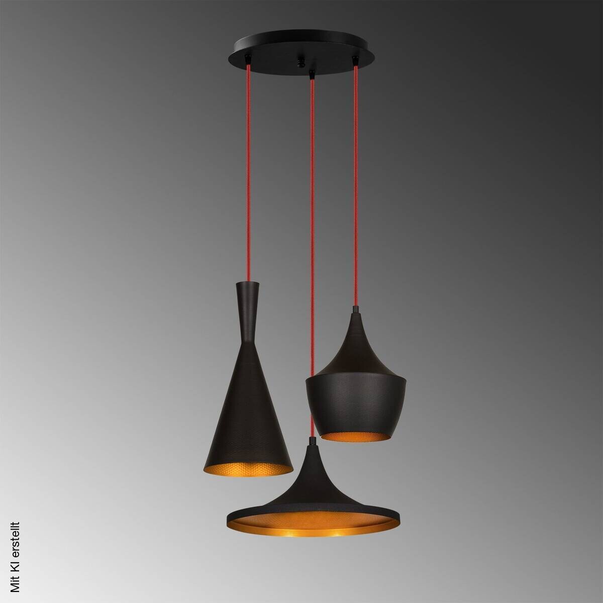 Opviq Pendelleuchte Elmas-3556 schwarz gold B/H/T/L/D: ca. 51x130x51x51x51 cm E27 3 Brennstellen