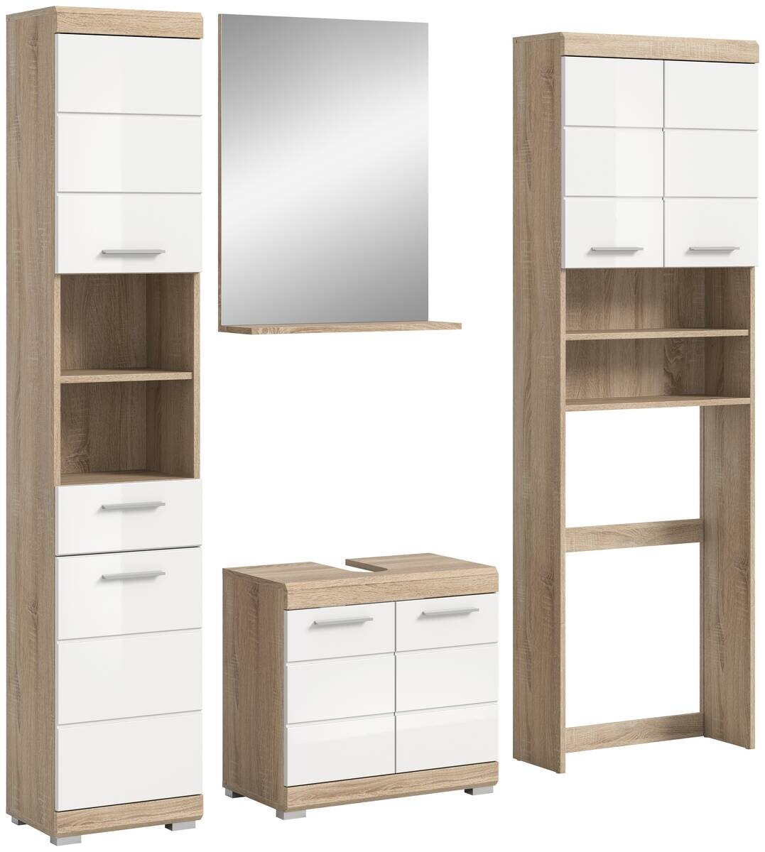 Badezimmer-Set Lambada Eiche Sonoma Nachbildung weiß Hochglanz B/H/T: ca. 190x191x34 cm