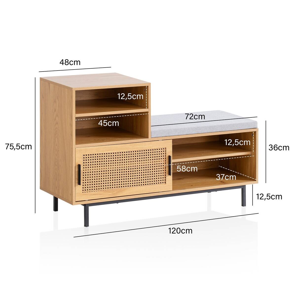 Schuhbank natur Eiche Optik B/H/T: ca. 120x75,5x40 cm