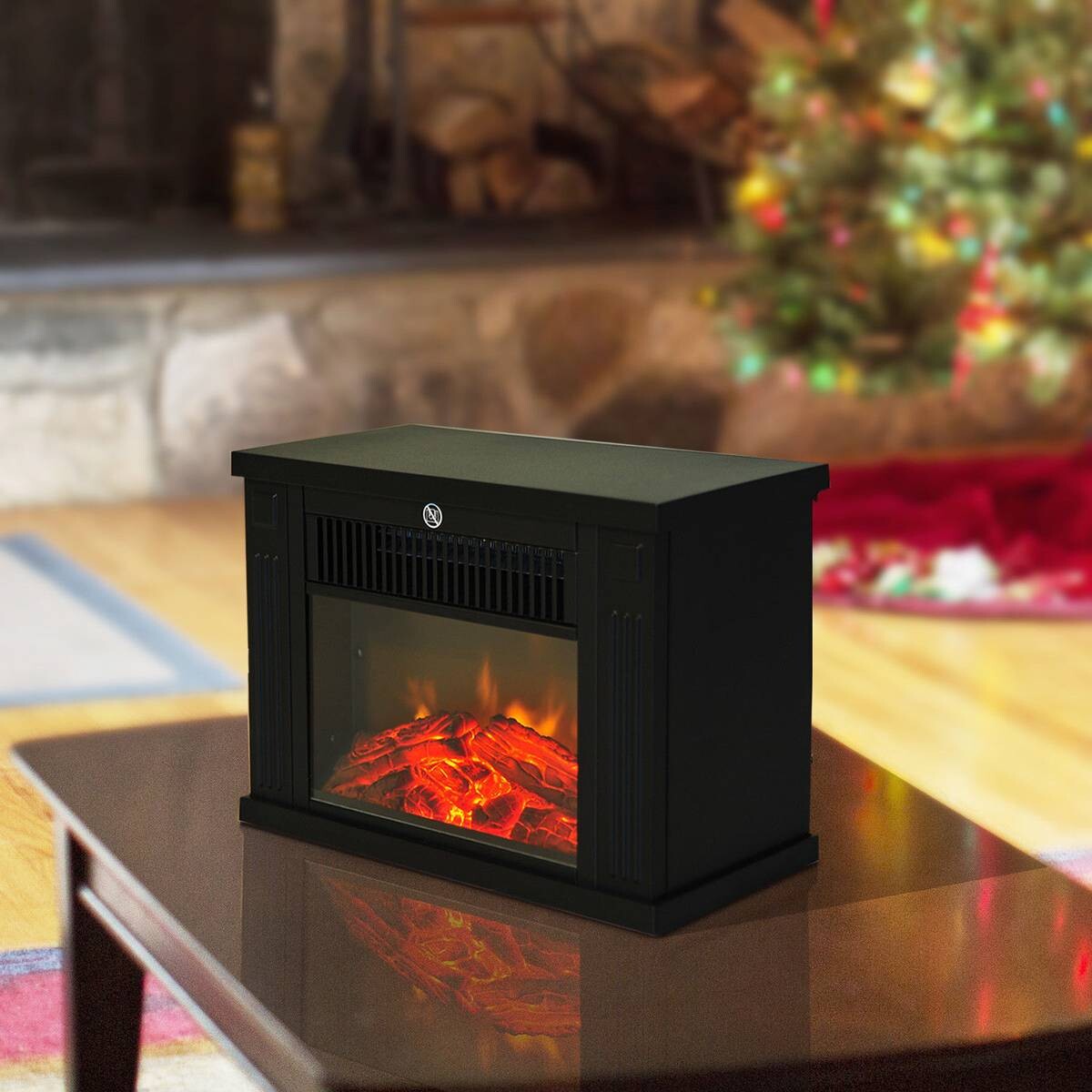 HOMCOM Elektrischer-Kamin MH820-050 schwarz Glas Kunststoff B/H/T: ca. 34x25x17 cm ca. 1200 W