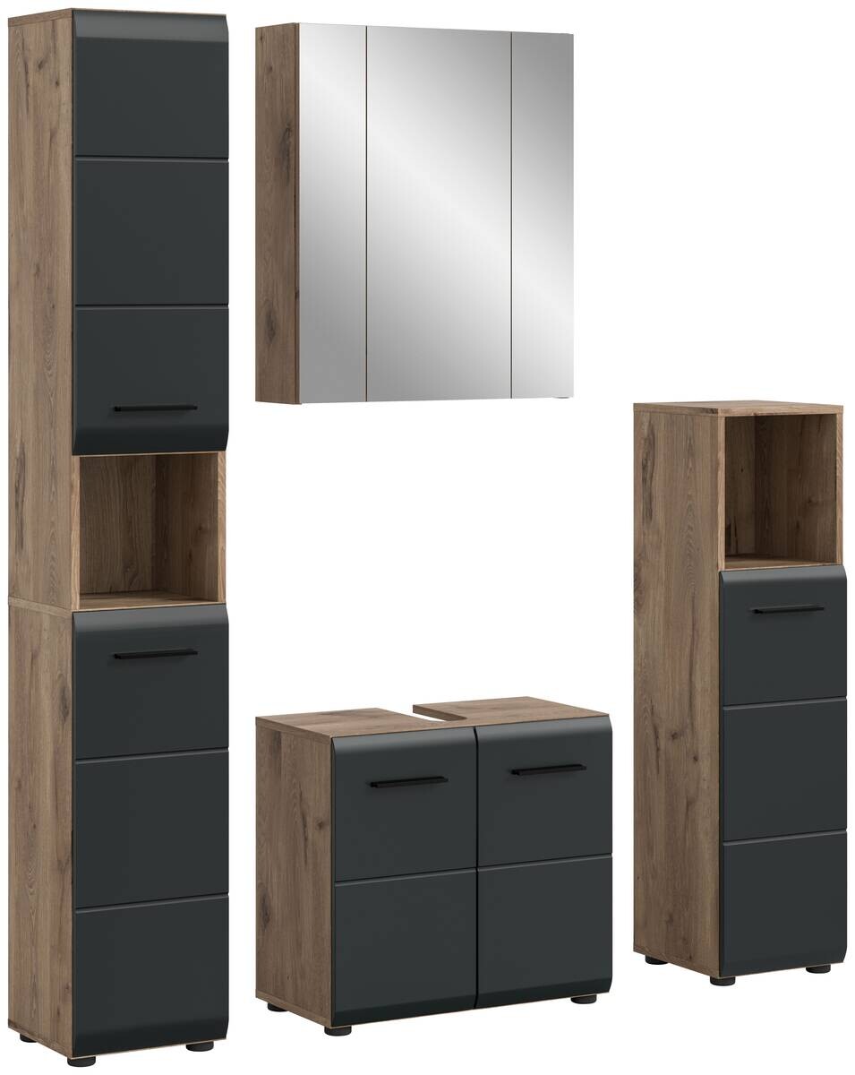Badezimmer-Set Ice Nox Oak Nachbildung schwarz matt B/H/T: ca. 150x185x30 cm