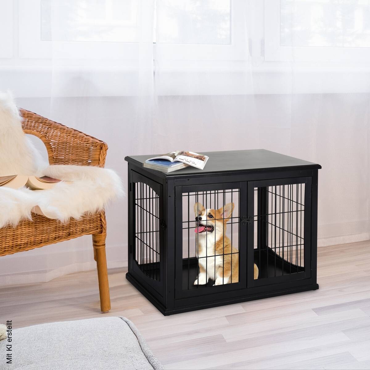 PawHut Hundekäfig schwarz MDF B/H/T: ca. 81x66x59 cm