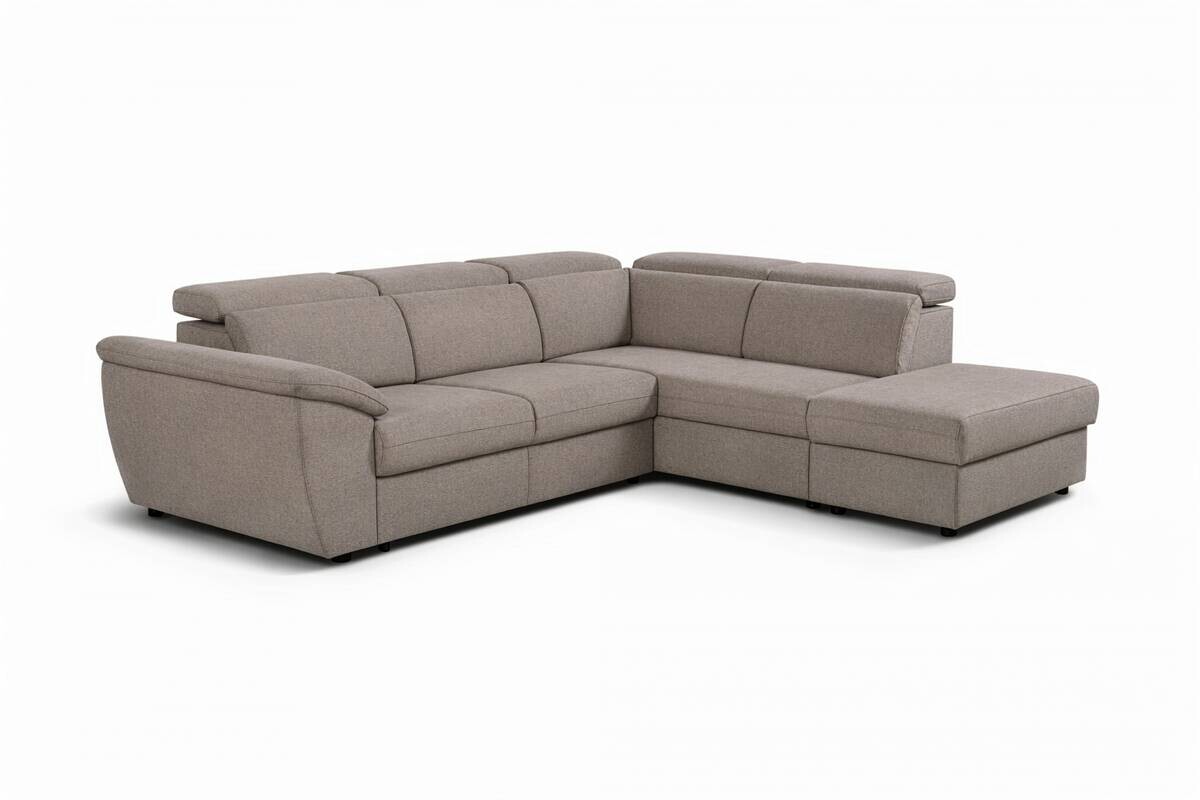 Ecksofa mit Bettfunktion und Bettkasten Greige Flachgewebe B/H/T: ca. 280x108x235 cm
