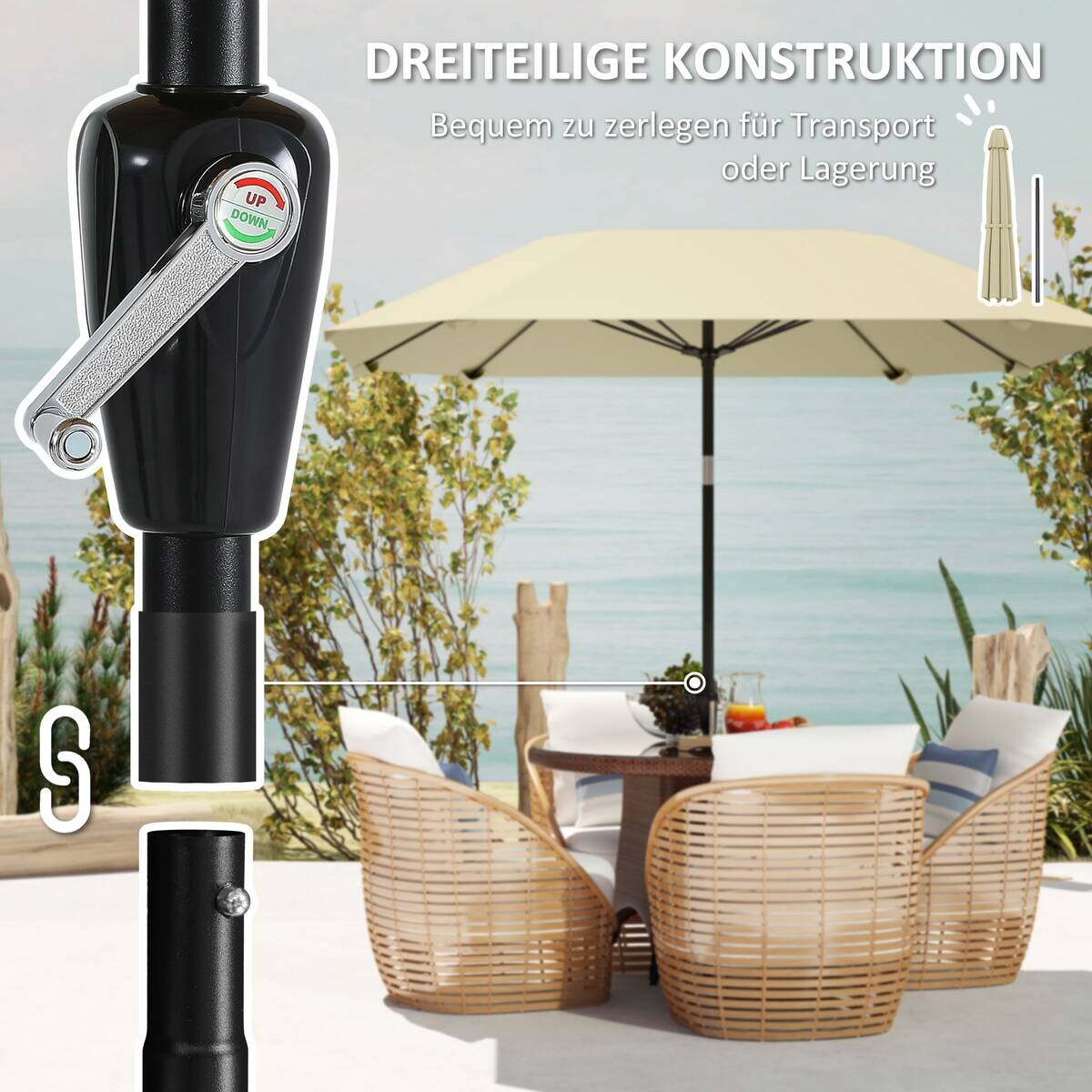 Outsunny Sonnenschirm beige Aluminium B/H/L: ca. 233x240x233 cm