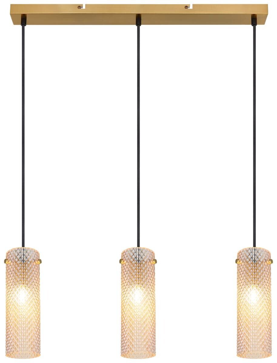 GLOBO Pendelleuchte amber gold Metall Glas B/H/T/L: ca. 8x120x65x65 cm E14 3 Brennstellen