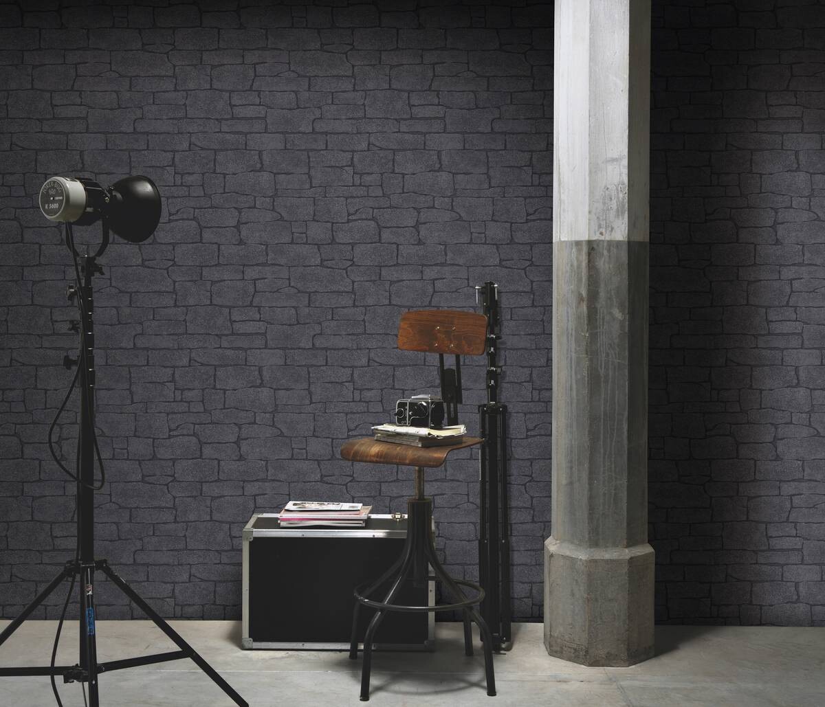 Erismann Vliestapete Steinoptik schwarz B/L: ca. 53x1005 cm