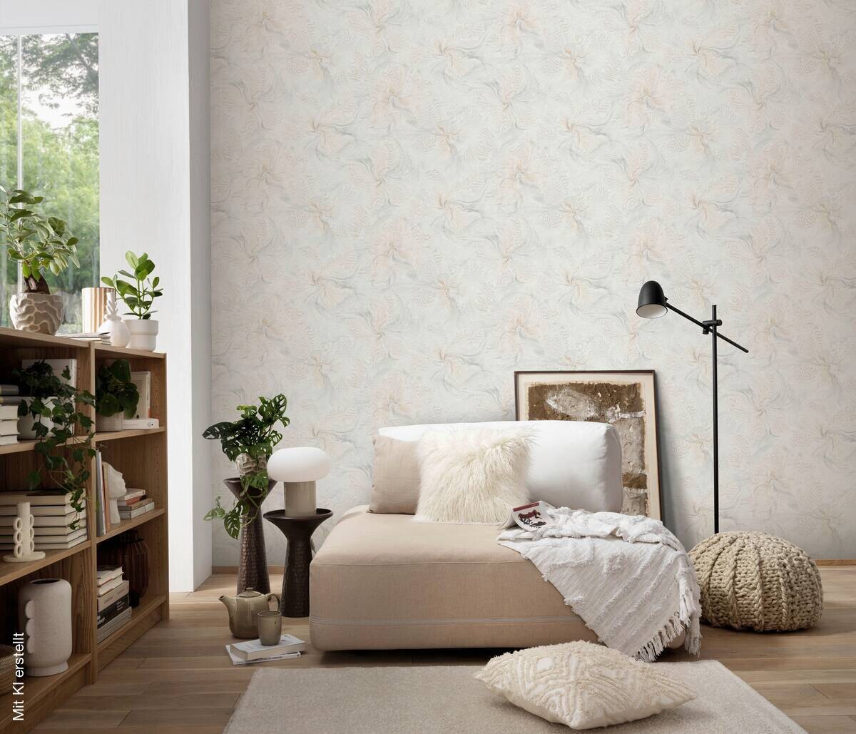 Vliestapete Blätter weiß beige grau B/L: ca. 53x1005 cm glitzernd