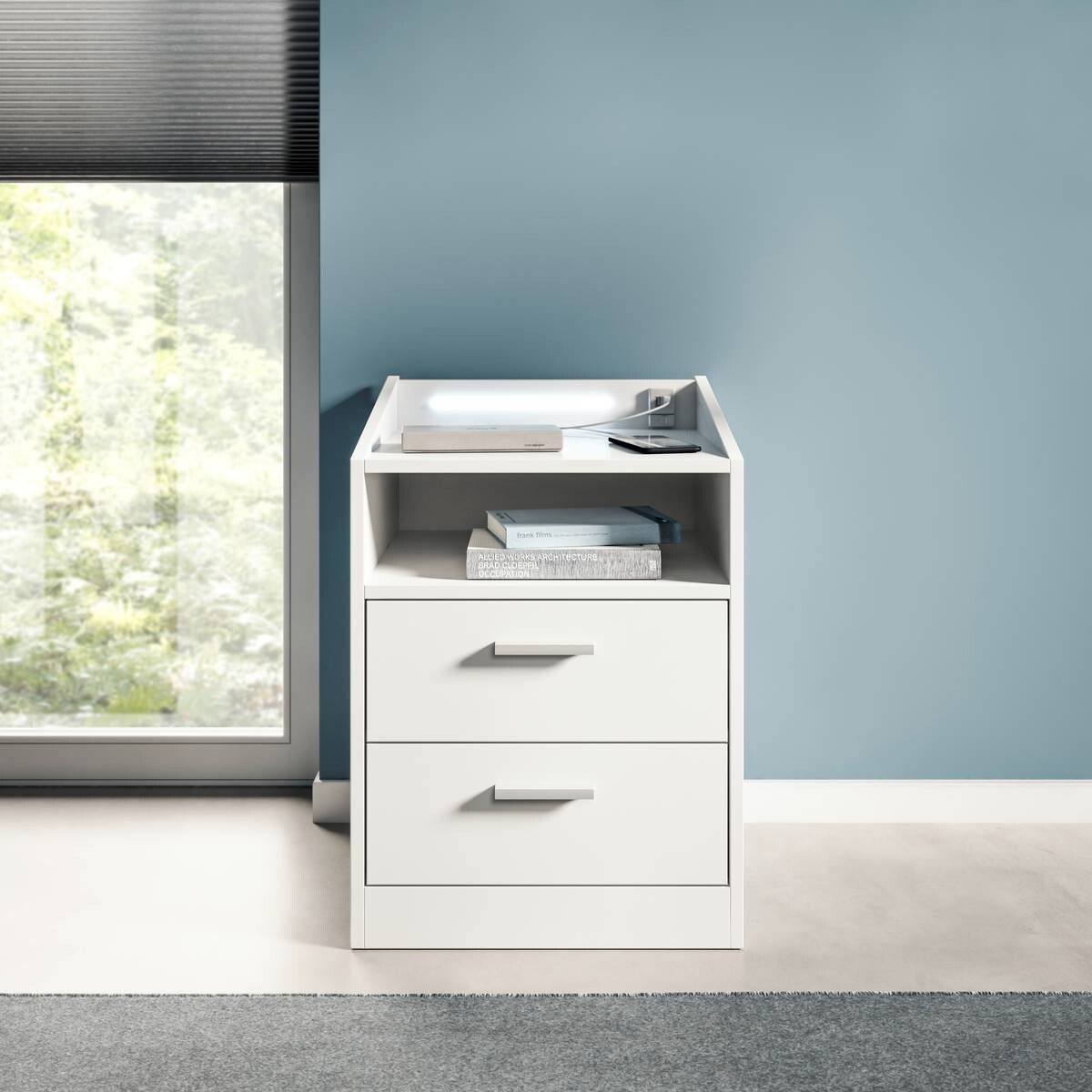 Nachtkonsole Lumo weiß B/H/T: ca. 46x67x42 cm