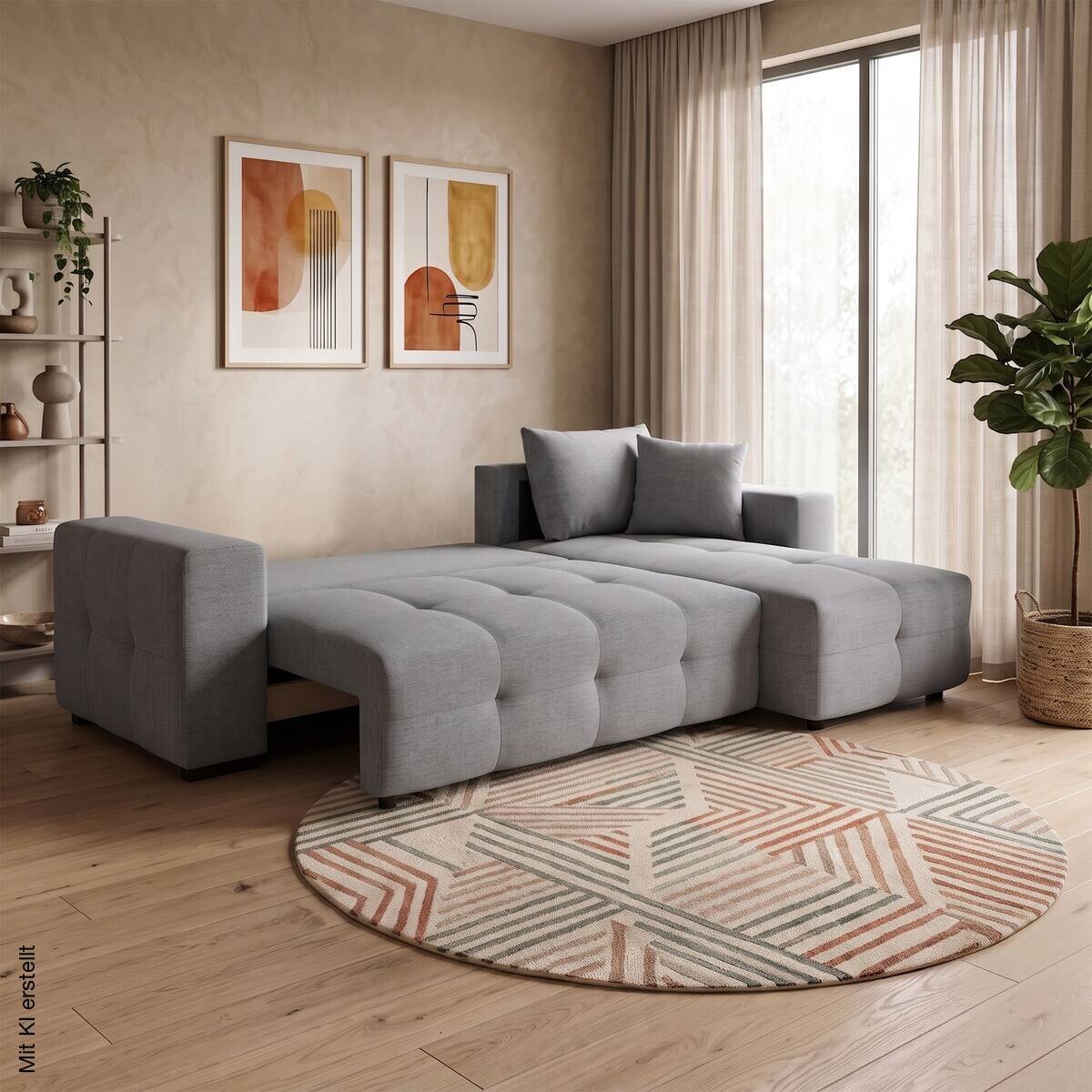 Ecksofa mit Bettfunktion und Bettkasten grau Webstoff B/H/T: ca. 247x83x162 cm