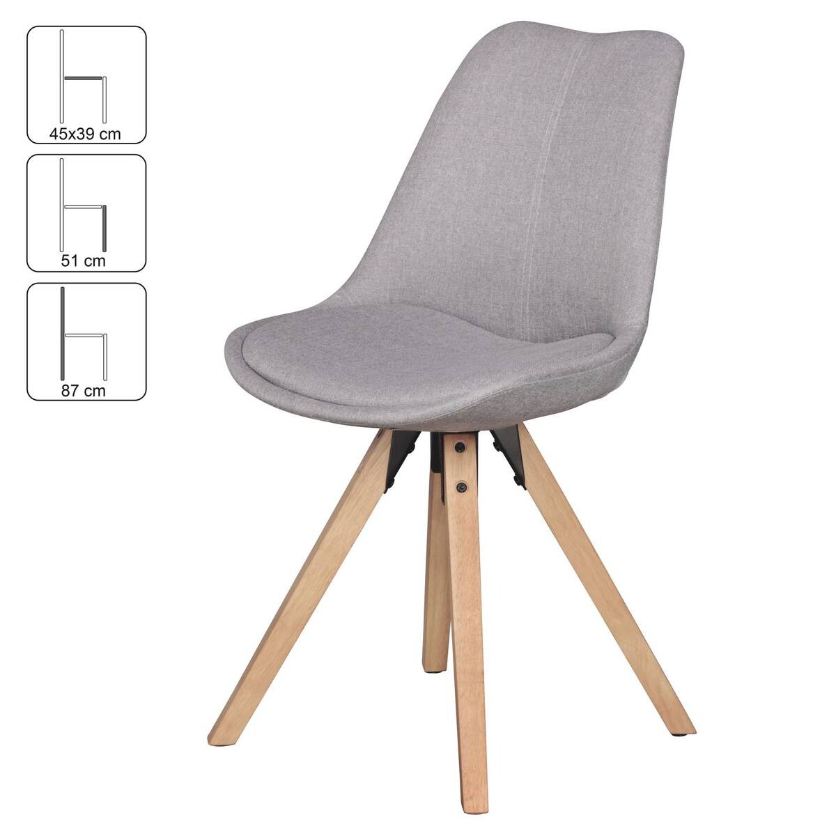 Stuhl 2er-Set hellgrau natur Stoff Echtholz B/H/T: ca. 49x87x52 cm