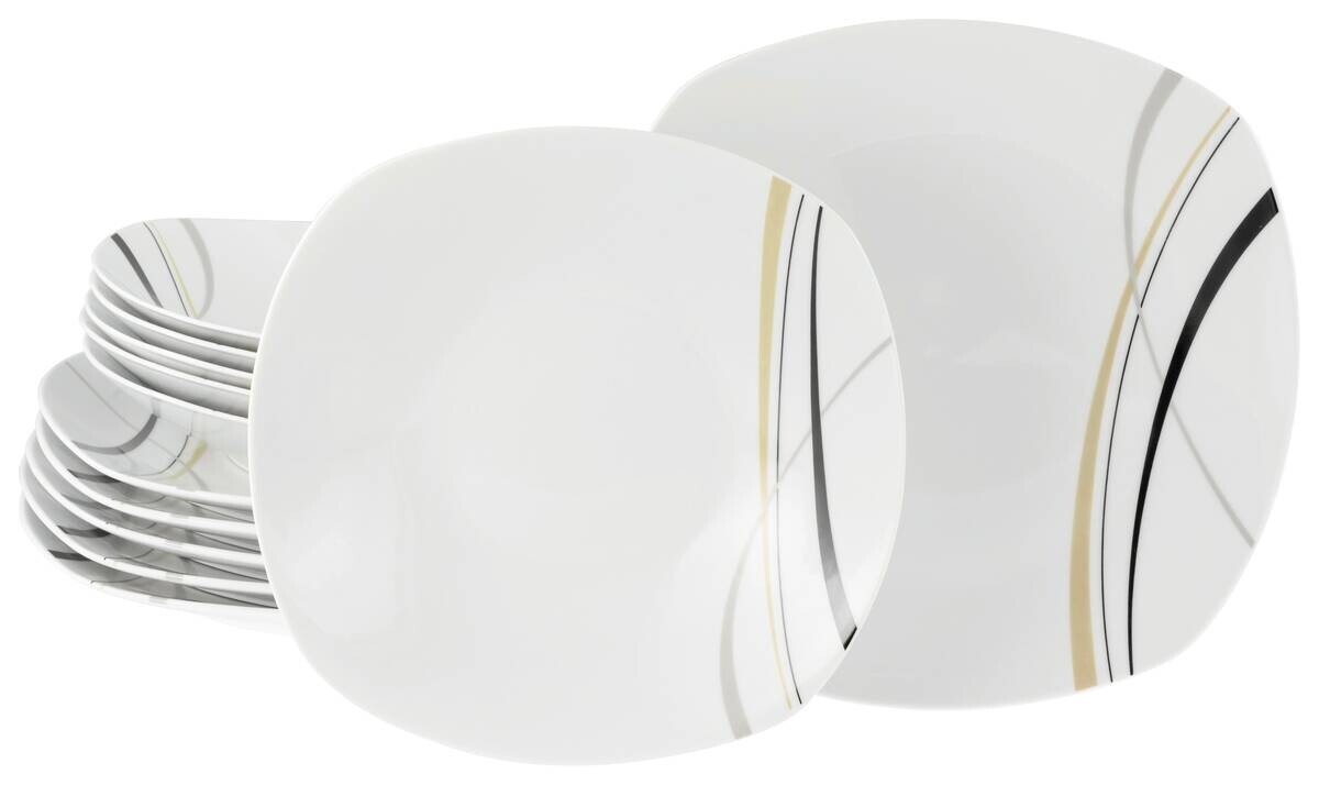 CreaTable Tafelservice Square City Line weiß Porzellan 12 tlg
