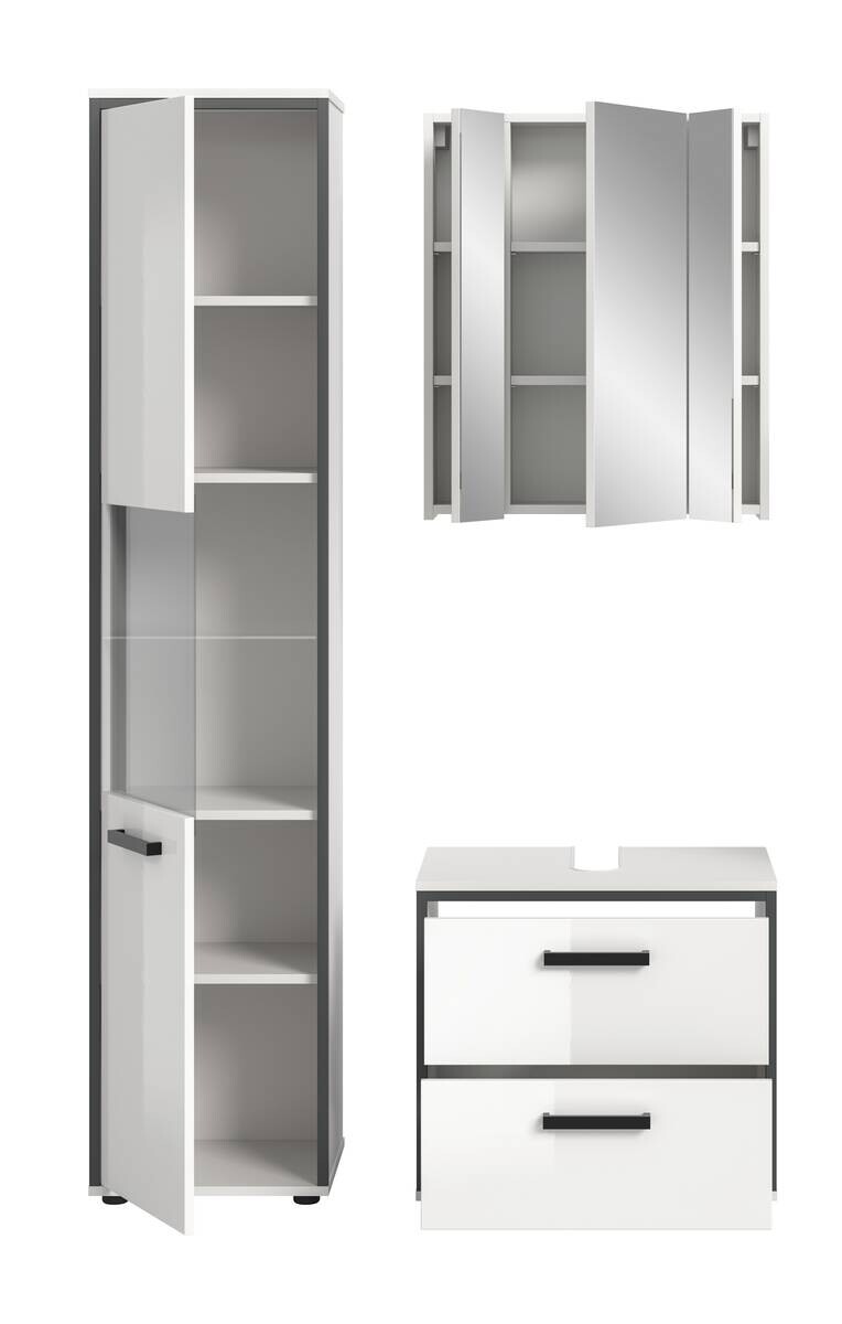 Badblock KOJAK weiß Hochglanz anthrazit grau B/H/T: ca. 115x188x37 cm