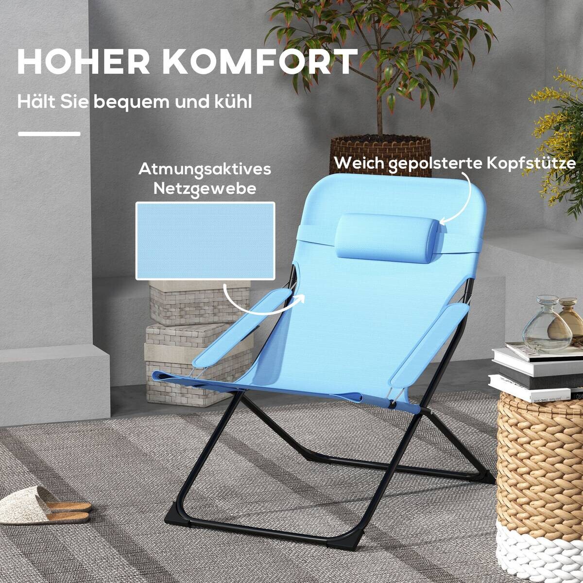 Outsunny Klappstuhl blau Edelstahl B/H/L: ca. 91x69x96 cm