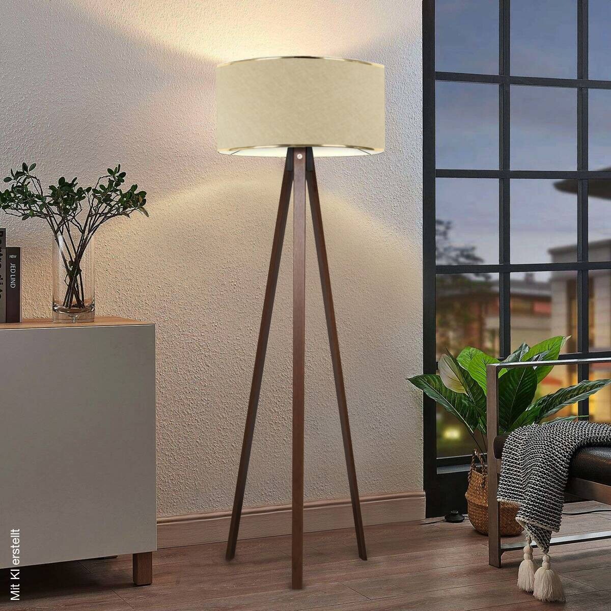 Opviq Stehlampe beige Holz B/H/T/L/D: ca. 38x140x38x38x38 cm E27 1 Brennstellen
