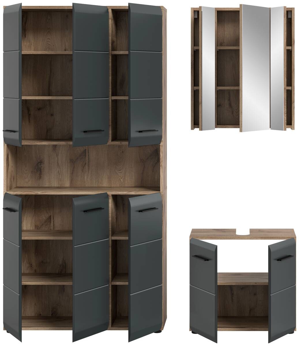 Badezimmer-Set Ice Nox Oak Nachbildung schwarz matt B/H/T: ca. 165x185x46 cm