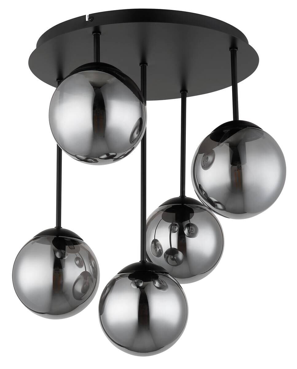 GLOBO Deckenleuchte Rauch schwarz Glas Metall H/D: ca. 51x38 cm E14 5 Brennstellen