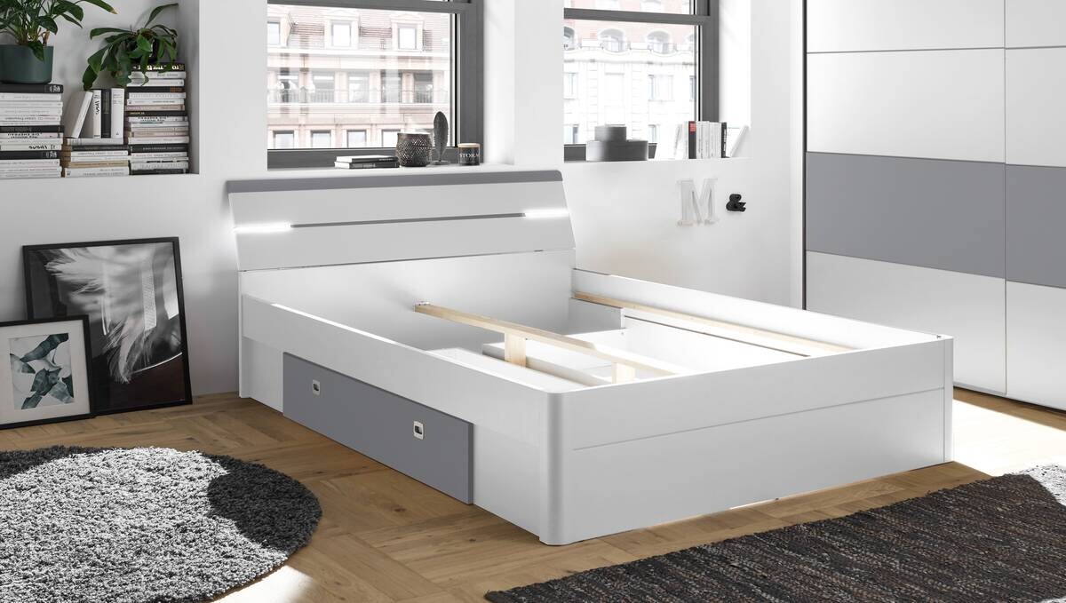 Bettanlage Mars weiß Arktisgrau B/H/T: ca. 185x97x205 cm Liegefläche B/L: ca. 180x200 cm