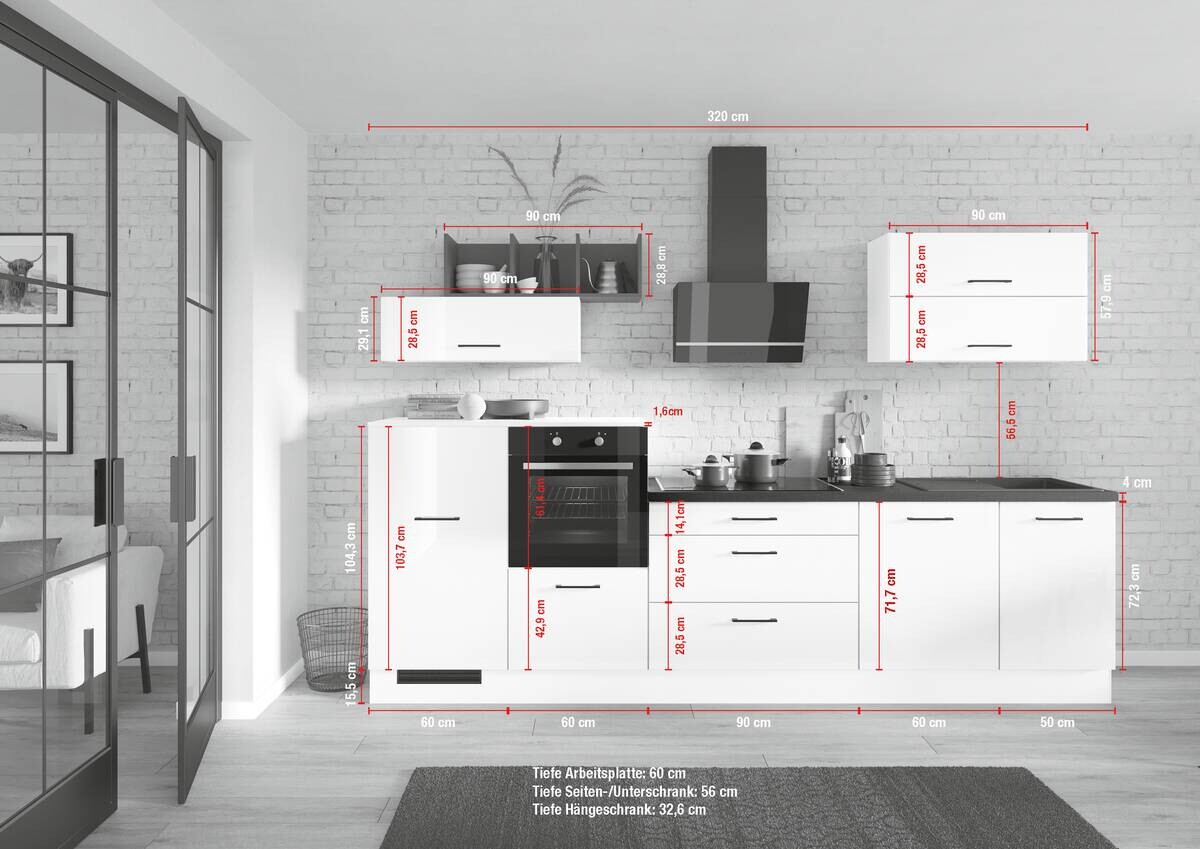 Küchenleerblock IBZ4320GL Graphit B/T: ca. 320x60 cm