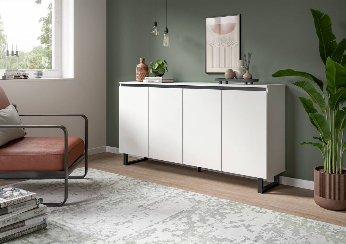 Sideboard Tomasa weiß schwarz B/H/T: ca. 160x84x36 cm