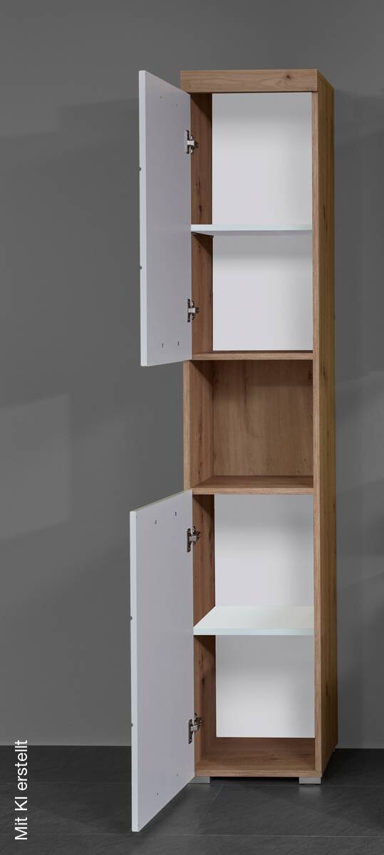 Hochschrank Amanda weiß Hochglanz Asteiche Nachbildung B/H/T: ca. 37x190x31 cm