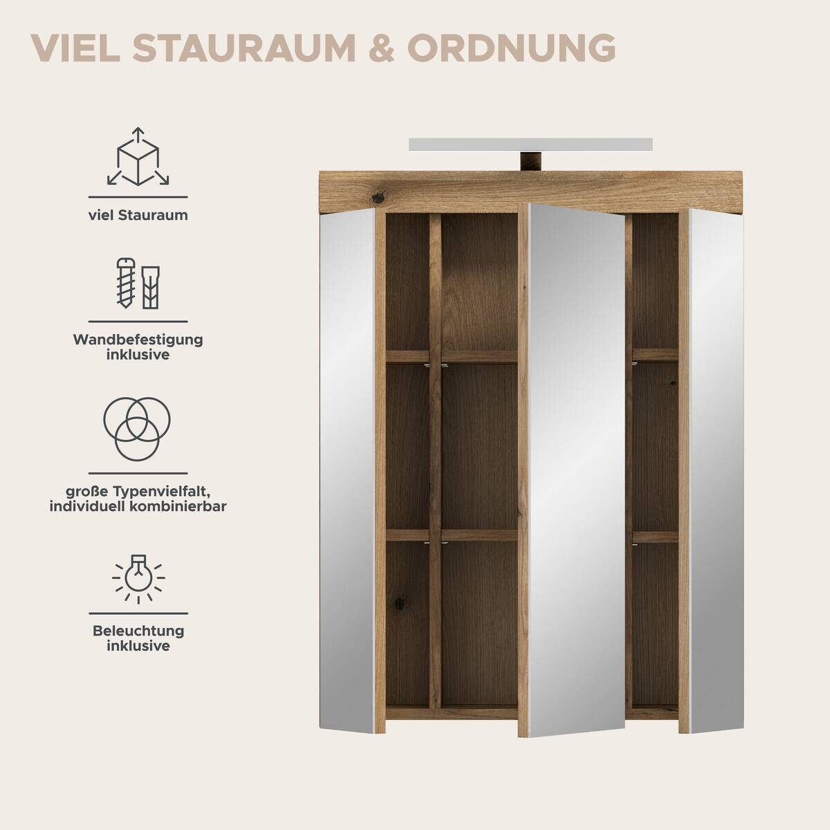 Spiegelschrank Scout Evoke Oak Nachbildung Spiegel B/H/T: ca. 60x79x18 cm