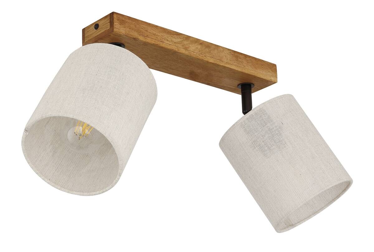 GLOBO Spot JULE braun Leinen Holz B/H/T: ca. 13x24x3,5 cm E27 2 Brennstellen