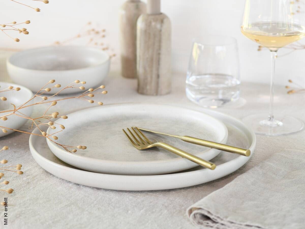 CreaTable Teller-Set Uno Athena creme Steinzeug