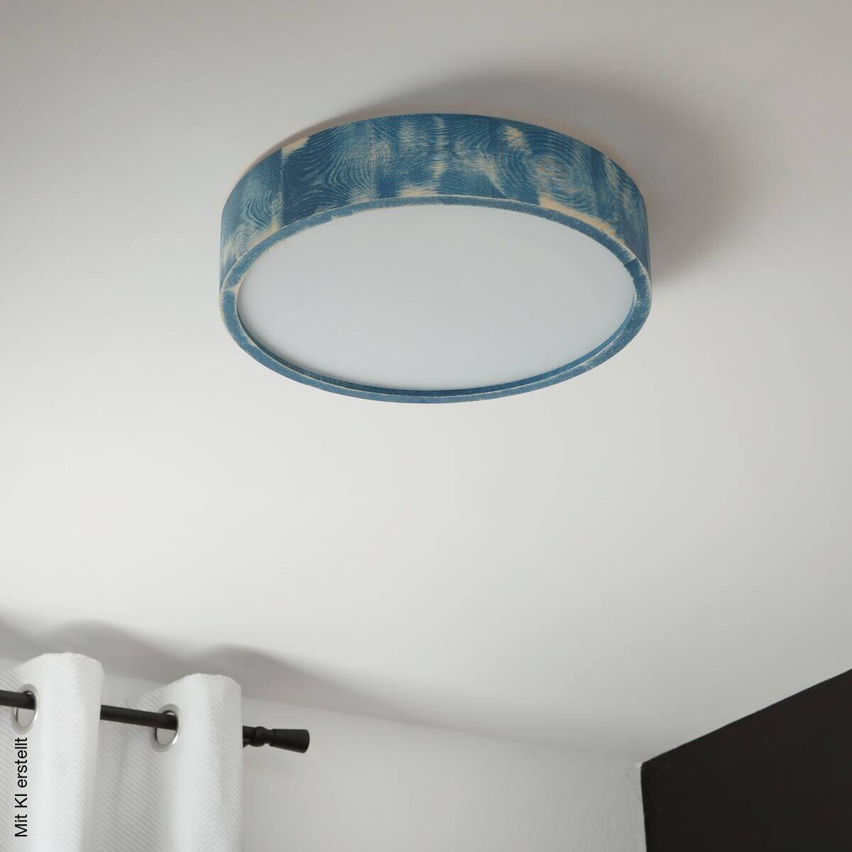 Lamkur Deckenleuchte blau hellbraun Glas Holz B/H/L: ca. 38x38x10 cm 2 Brennstellen