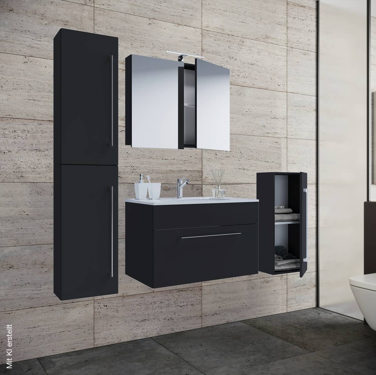 Waschplatz 5tlg-Badinos schwarz B/H/T: ca. 60x50x46 cm