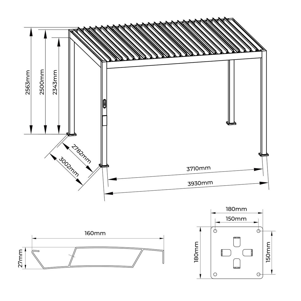 Pergola anthrazit Aluminium B/H/L: ca. 300x256x393 cm