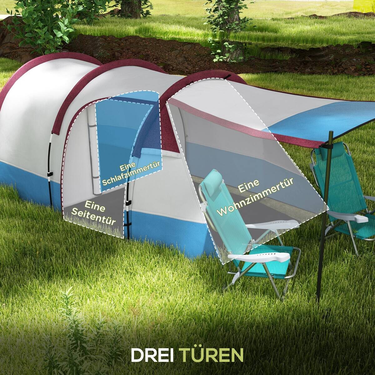 Outsunny Campingzelt rot Glas B/H/L: ca. 200x150x420 cm