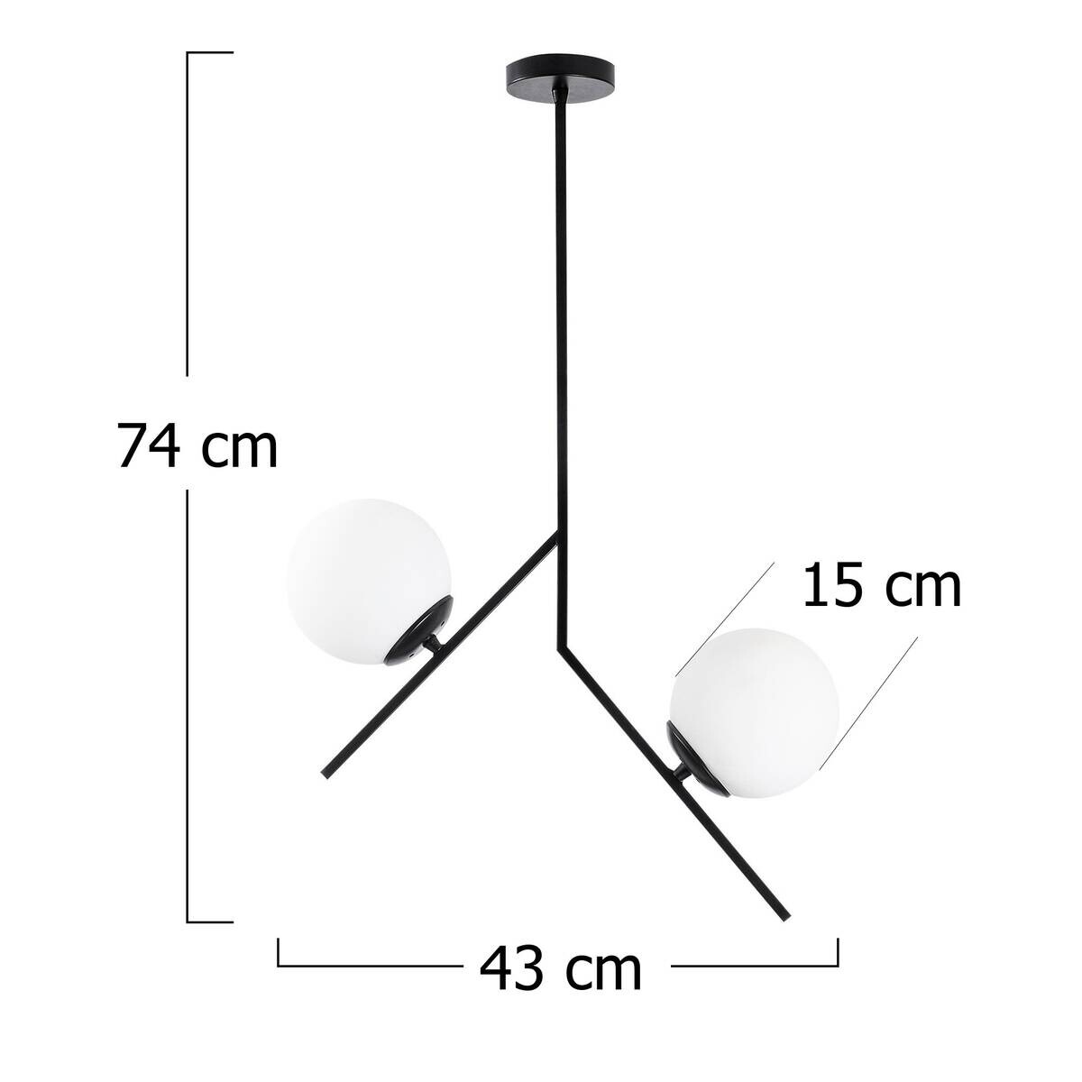 Pendelleuchte schwarz Metall Glas B/H/T/L: ca. 15x74x15x43 cm E27 2 Brennstellen