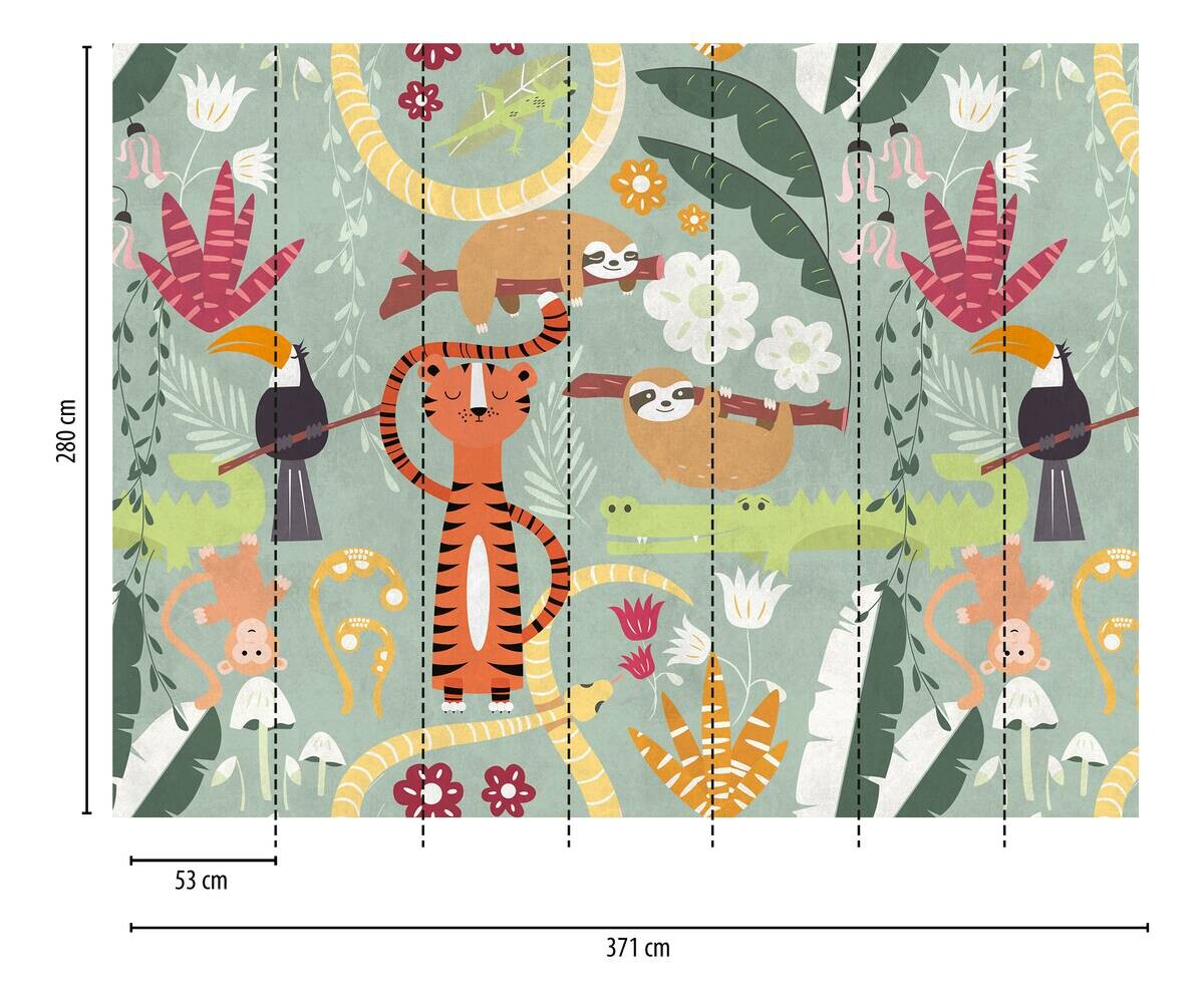 Livingwalls Fototapete Tiere orange bunt grün B/L: ca. 280x371 cm