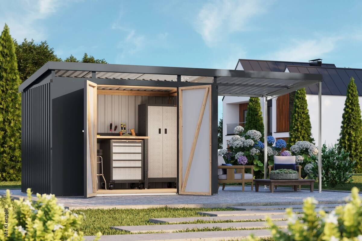 Karibu Gartenhaus Indra3 anthrazit B/H/T: ca. 289x213x206 cm