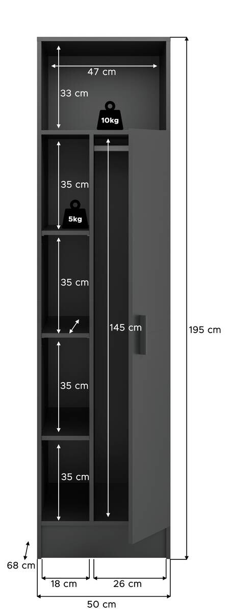 Mehrzweckschrank Free anthrazit B/H/T: ca. 50x196x68 cm