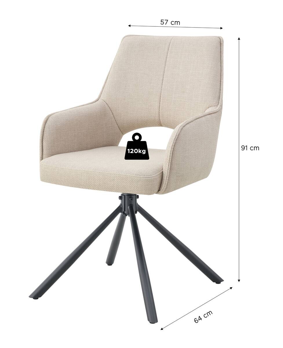 Drehstuhl JANA, 2er Set creme schwarz Webstoff B/H/T: ca. 57x91x64 cm