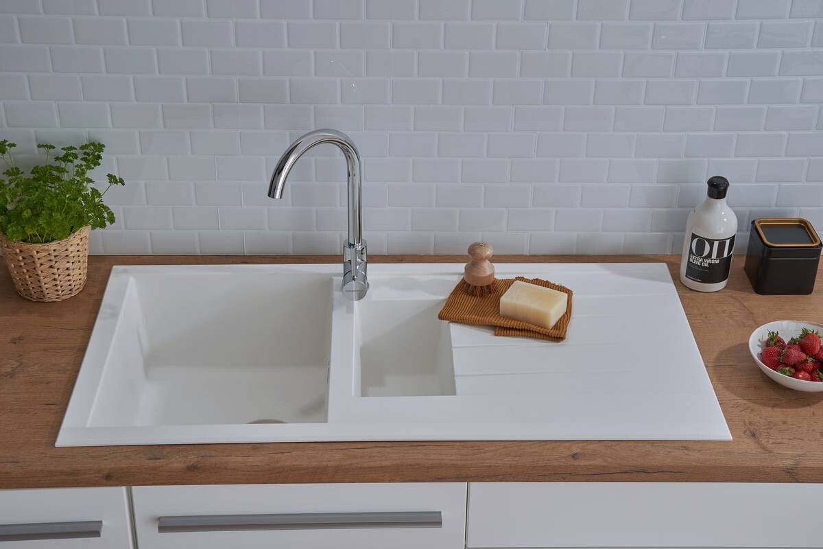 Respekta Einbauspüle Alineo 100 x 50 W weiß Quarzolite B/H/T: ca. 100x21x50 cm