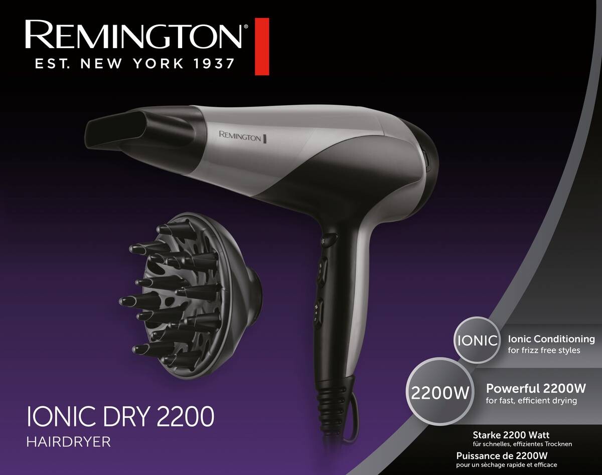 REMINGTON Haartrockner D3190S schwarz silber Kunststoff B/H/T: ca. 22x9x30 cm