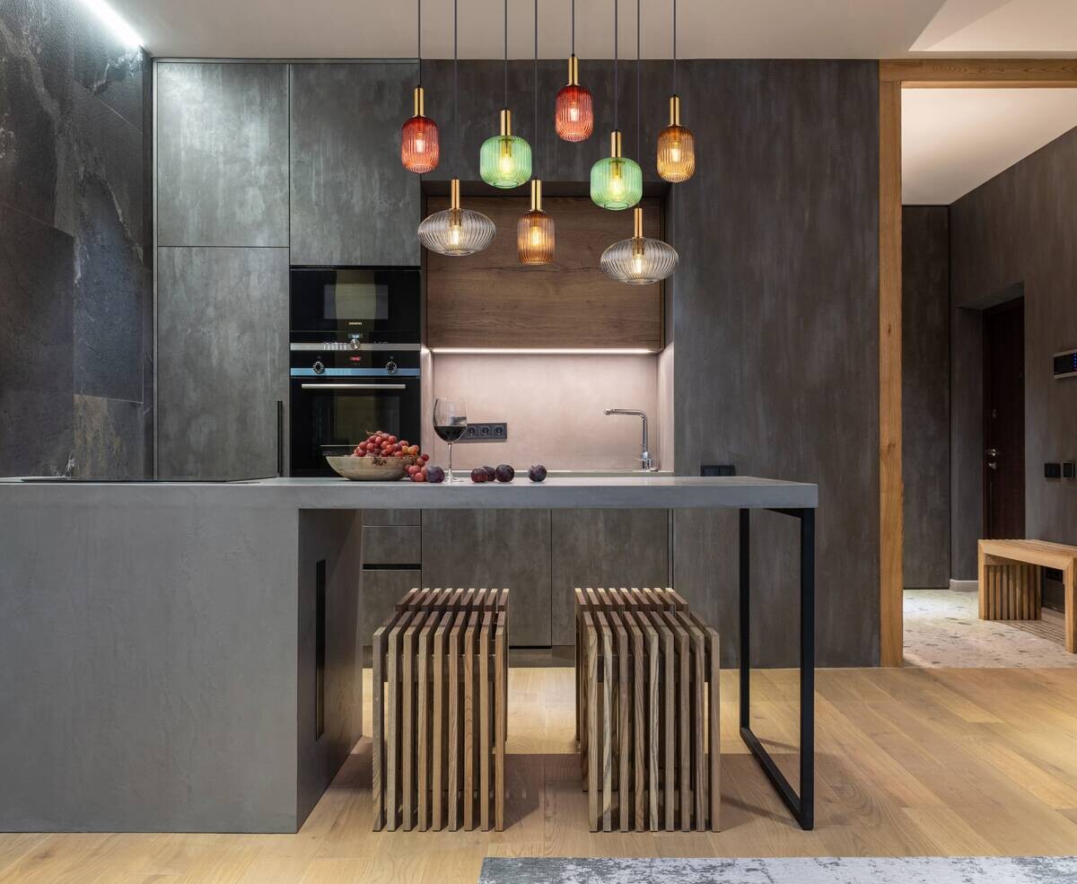 Pendelleuchte Normy messing Metall Glas B/H/L: ca. 48x125x125 cm E27 8 Brennstellen